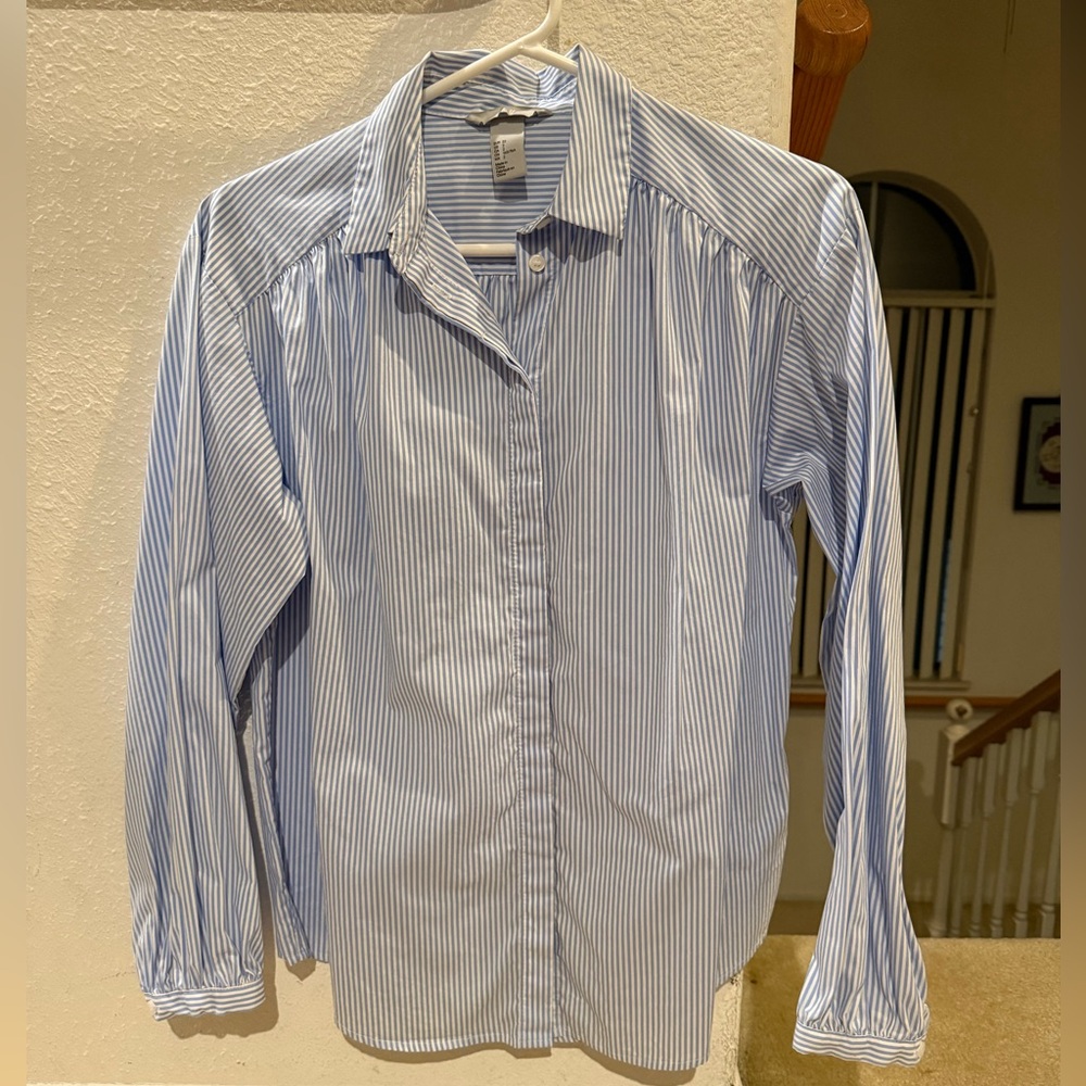 H&M Button Down Light Blue and White Striped Shirt